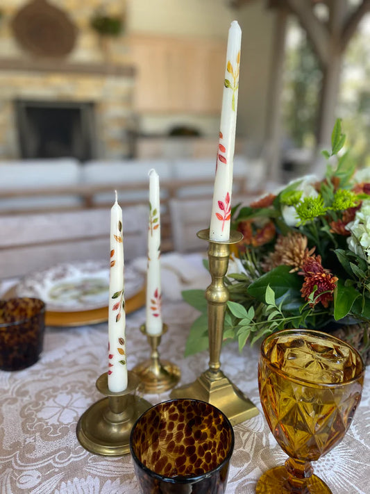 Fall Leaves Hand Painted Candle