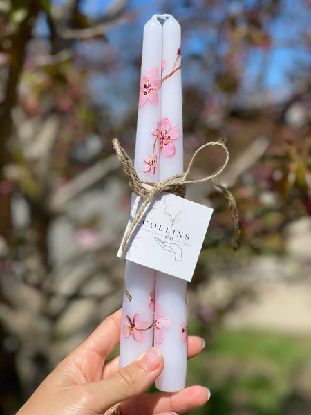 Cherry Blossoms Hand Painted Candles