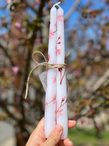 Cherry Blossoms Hand Painted Candles
